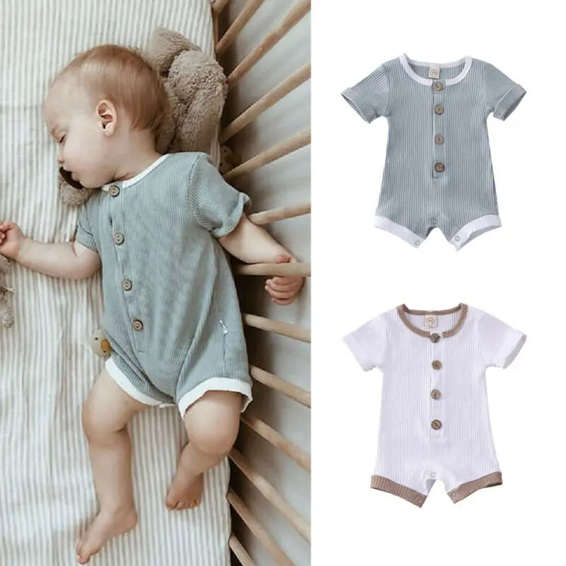 Newborn Baby Boys Girls Clothes Short Sleeve Cotton Jumpsuit Bodysuit