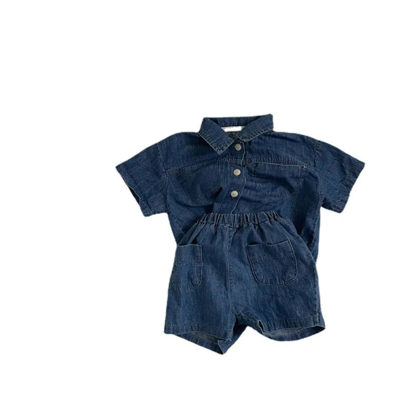 Summer New Baby Short Sleeve Denim Jacket Clothes Set