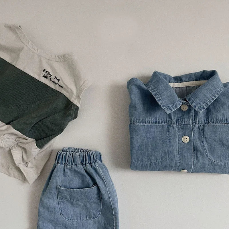 Summer New Baby Short Sleeve Denim Jacket Clothes Set