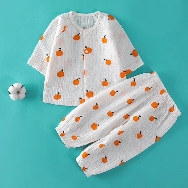 Newborn Muslin Cotton Pajamas Shirt Tops+Pants Suits