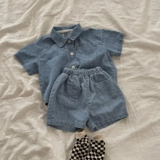 Summer New Baby Short Sleeve Denim Jacket Clothes Set