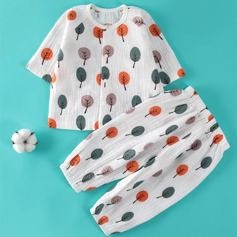 Newborn Muslin Cotton Pajamas Shirt Tops+Pants Suits