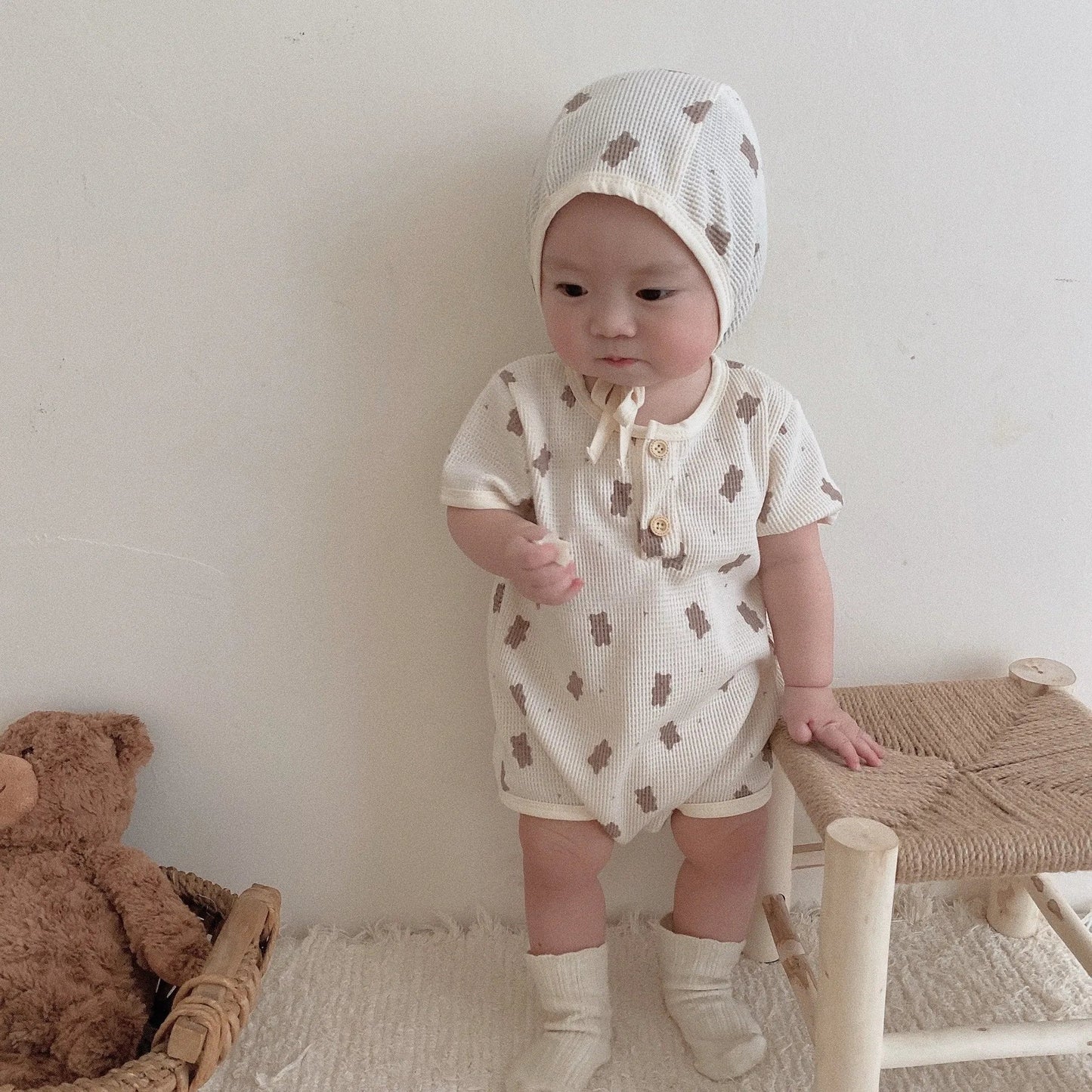 New Baby Summer Short Sleeve Bodysuit Cute Bear Print